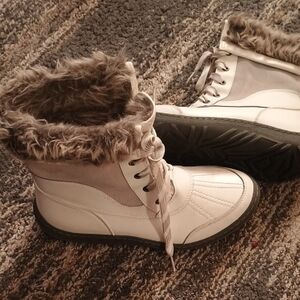 Women's White and Gray Fur-Lined Boots
